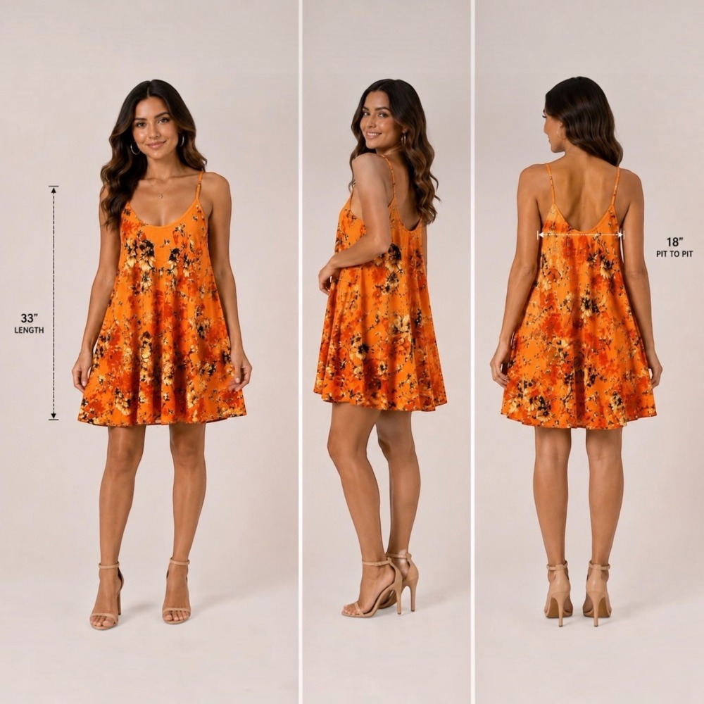 Linen Luv Made in‎ Italy Orange Floral Sundress M Viscose Summer Boho Dress NWT